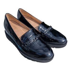 Naturalizer Women's 8 September Wedge Loafer Black Patent Leather Chunky Chain